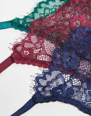 Asos Design 3 Pack Lace Tanga Thong In Multi