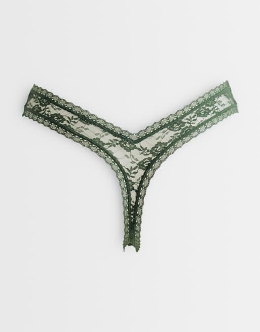 ASOS DESIGN 3 pack lace thong in black, dark green and navy, 2 of 3