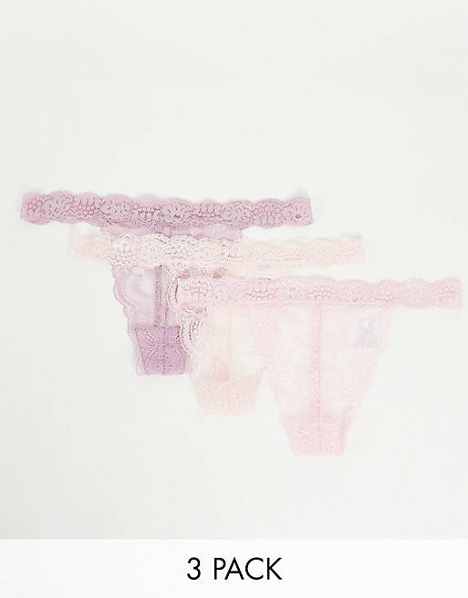 ASOS DESIGN 3 pack lace thong in pinks