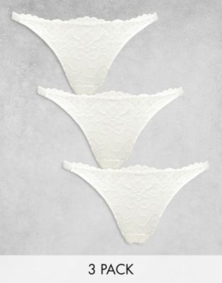 Asos Design 3 Pack Lace Thongs In White