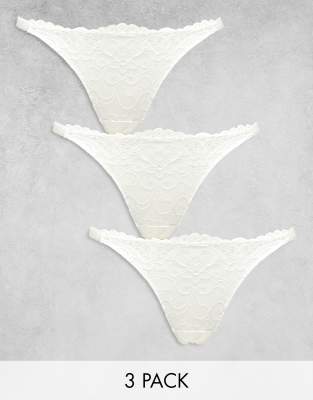 ASOS DESIGN 3 pack lace thongs in white