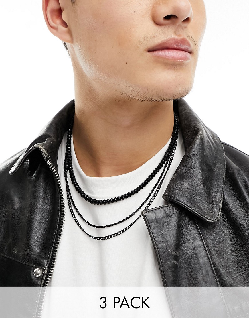 ASOS DESIGN 3 pack layered necklace in black