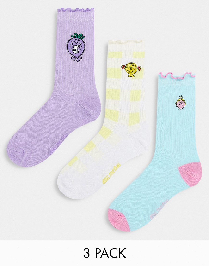 ASOS DESIGN 3 pack Little Miss socks with embroidery in multi