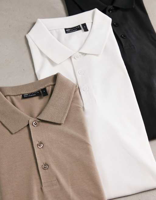 ASOS DESIGN 3pack long sleeve muscle fit polo shirts in white, black