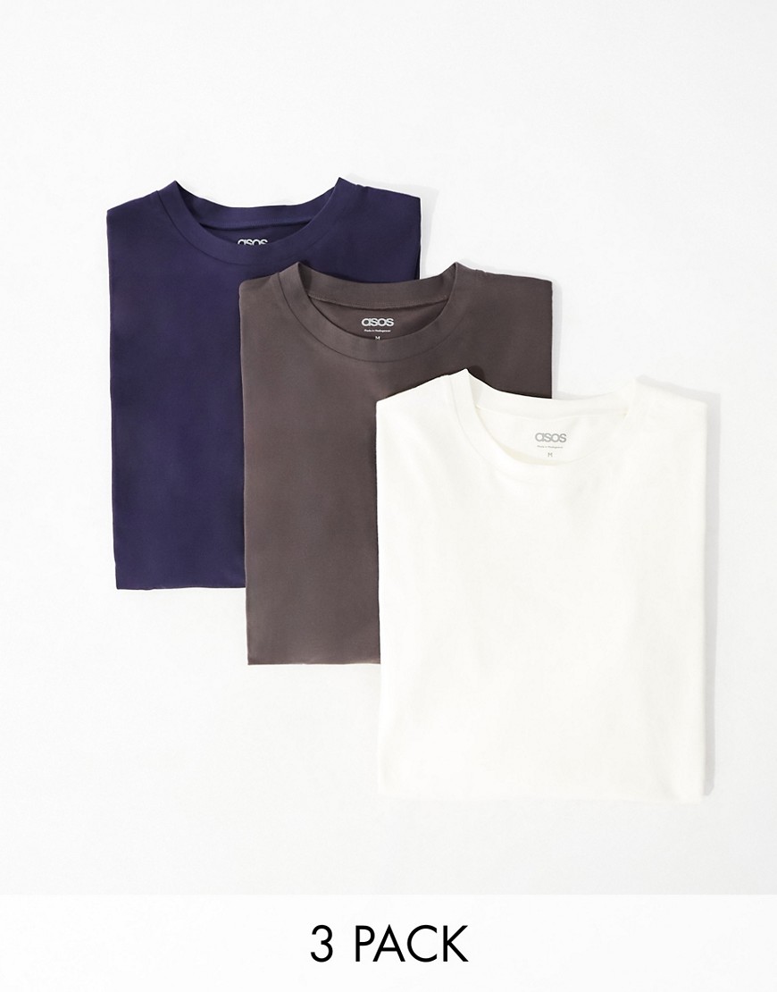 ASOS DESIGN 3 pack long sleeve oversized fit t-shirts in multiple colours