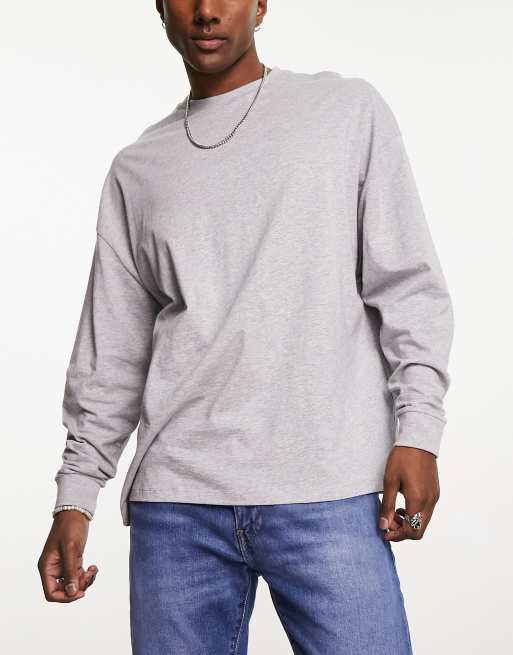 ASOS DESIGN 3 pack long sleeve oversized t-shirt in gray heather, blue and  brown