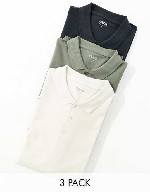 ASOS DESIGN 3 pack long sleeve pique polos in multiple colors
