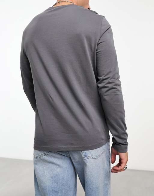 ASOS DESIGN 3 pack long sleeve t-shirt with crew neck in stone