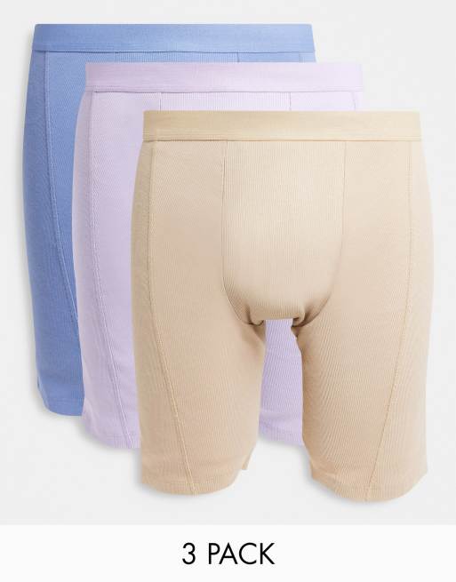 ASOS DESIGN 3 pack longer length trunk in rib