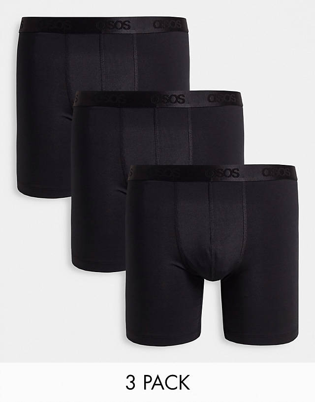 ASOS DESIGN - 3 pack longer length trunks in black microfiber