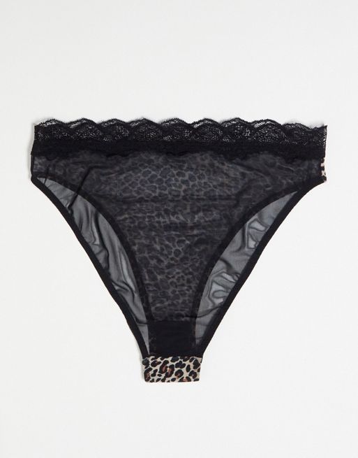 ASOS DESIGN mesh and lace bra and Brazilian panties set in black