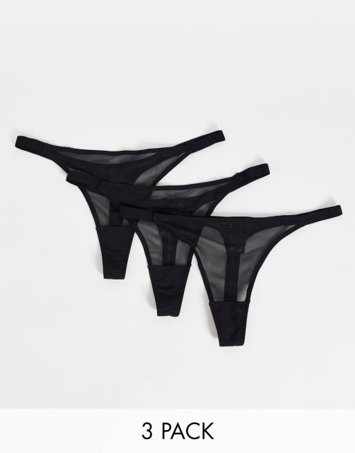 ASOS DESIGN 3 pack basic cotton tanga thongs in black