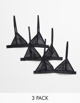 ASOS DESIGN 3 pack cotton triangle bra in splodge