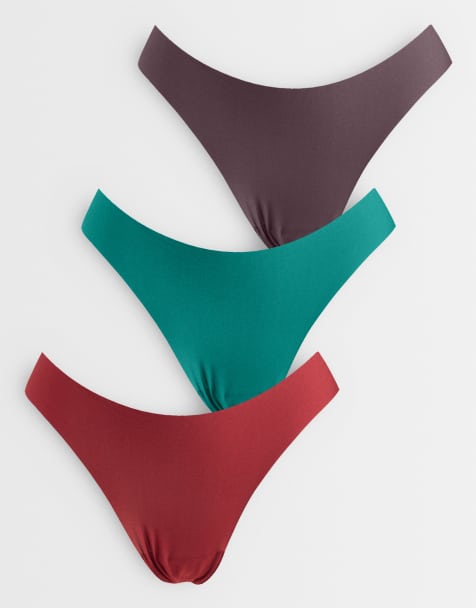 ASOS DESIGN 3 pack micro no vpl thong in teal, choc and burgundy  - view 1