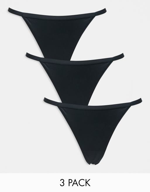 ASOS DESIGN 3 pack basic cotton tanga thongs in black