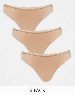 ASOS DESIGN 3 pack ribbed seamless thong in dusty pink, green & blue