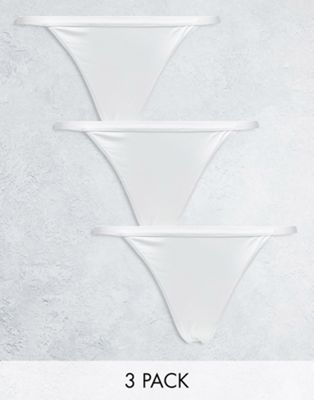 ASOS DESIGN 3 pack no VPL & lace thong in white