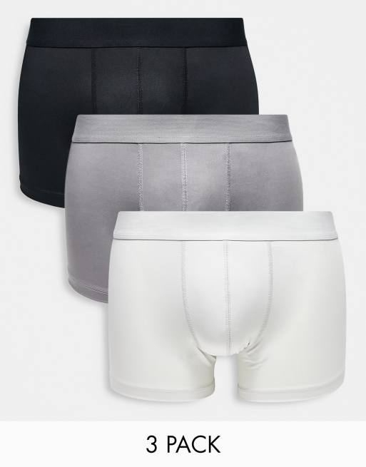 ASOS DESIGN 3 pack microfibre trunks in black and grey