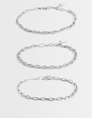 Asos Design 3 Pack Mixed Chain Bracelet In Metallic