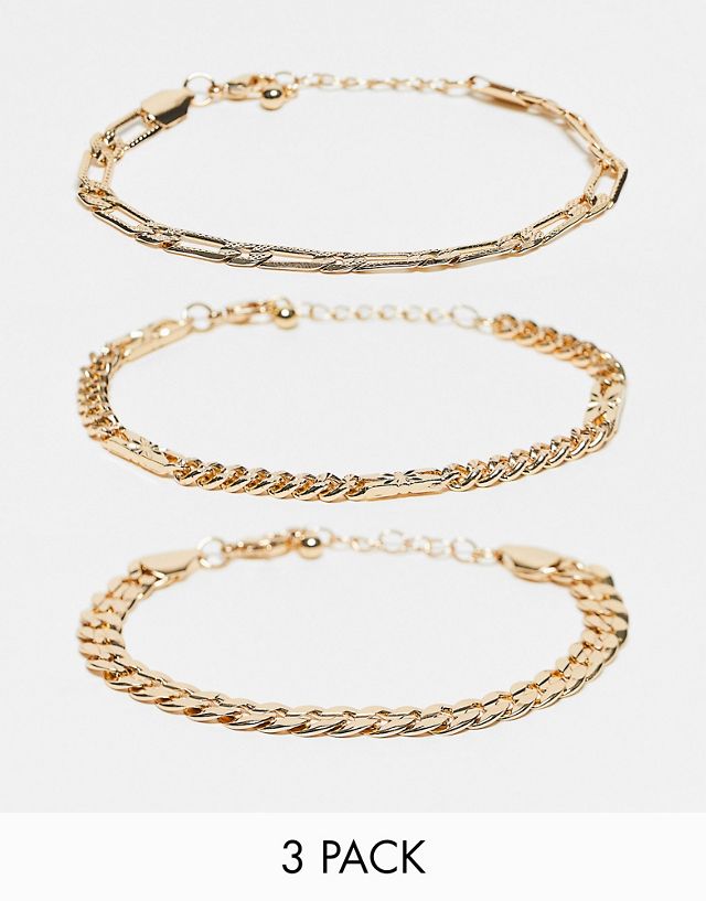 ASOS DESIGN 3 pack mixed chain bracelet set in gold tone