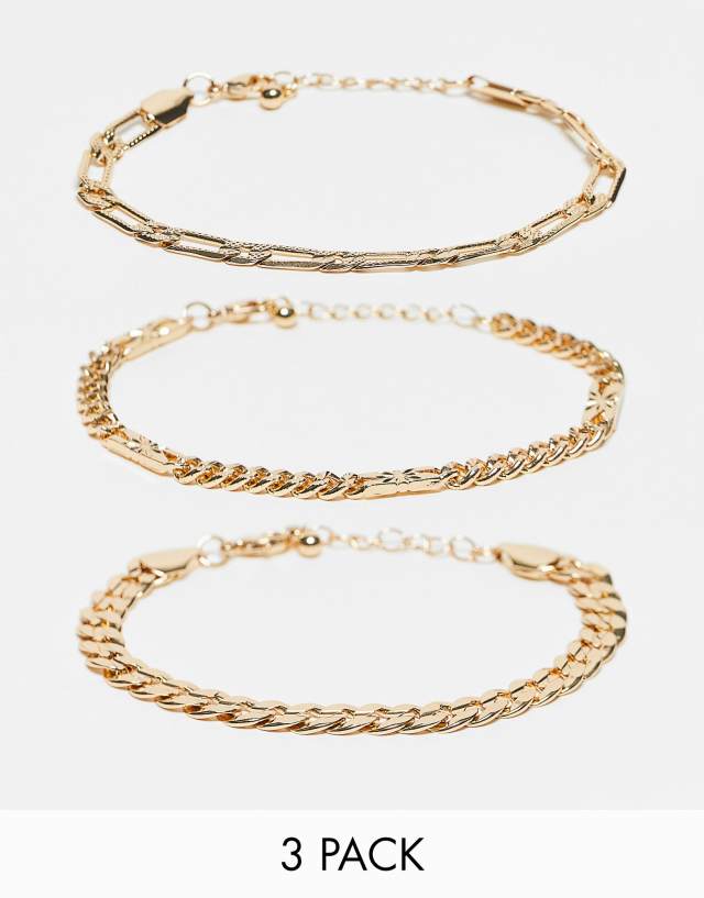 ASOS DESIGN 3 pack mixed chain bracelet set in gold tone