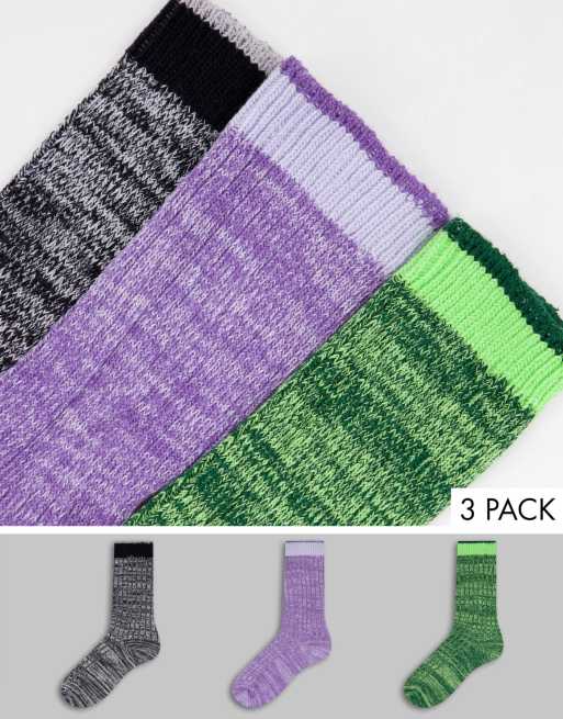 ASOS DESIGN 3 pack mixed knit chunky socks in multi