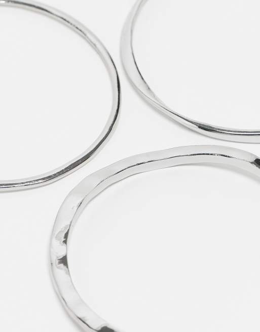 ASOS DESIGN 3 pack molten bangle set in silver   , 3 of 4