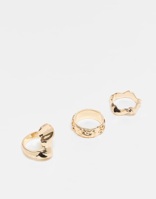 ASOS DESIGN 3 pack molten ring set in gold tone