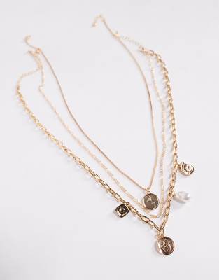 Asos Design 3 Pack Multi Pendant Necklaces In Gold
