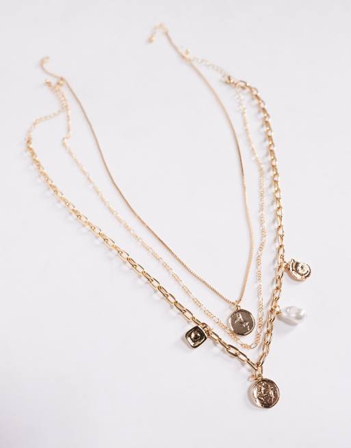 ASOS DESIGN 3 pack multi pendant necklaces in gold  , 2 of 3