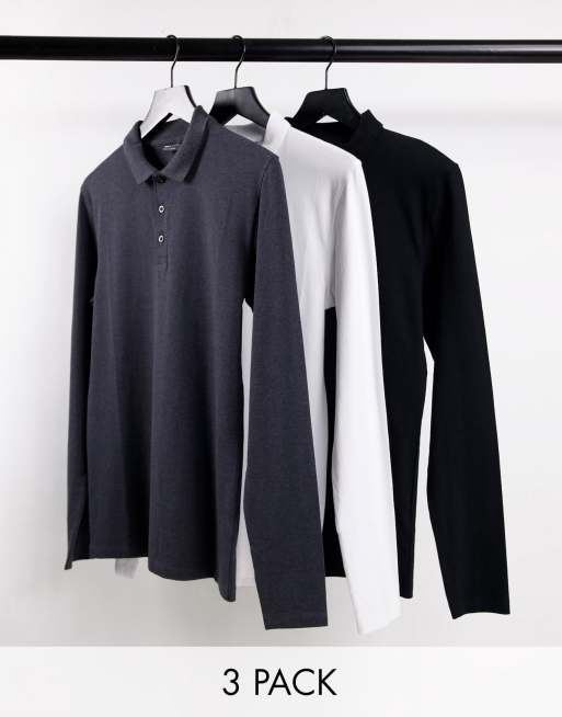 ASOS DESIGN 3 pack muscle fit long sleeve jersey polo in multi