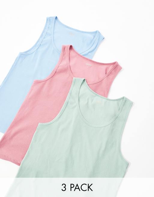 ASOS DESIGN 3 pack muscle fit rib singlets in multiple colours