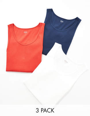 Asos Design 3 Pack Muscle Fit Rib Tank Tops In Multi