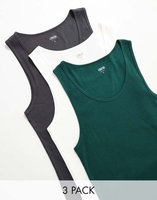 ASOS DESIGN 3 pack muscle fit singlets in multiple colours