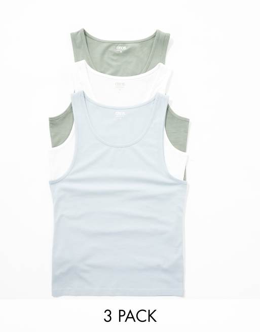 ASOS DESIGN 3 pack muscle fit singlets in multiple colours