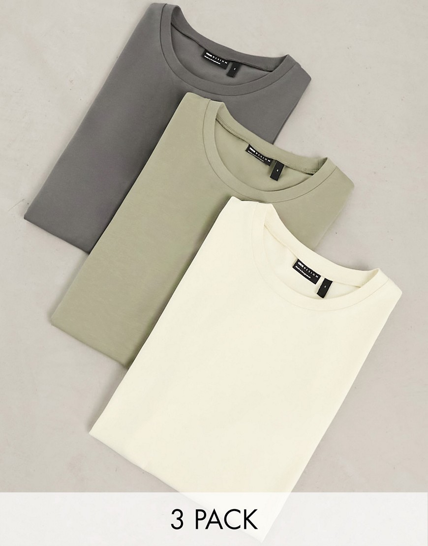 ASOS DESIGN 3 pack muscle fit t-shirt in ecru, khaki and grey-Multi
