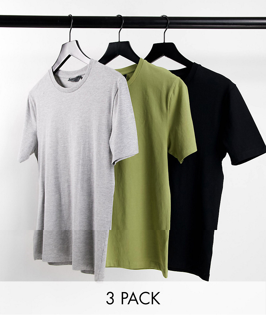 ASOS DESIGN 3 pack muscle fit t-shirt with crew neck in multi