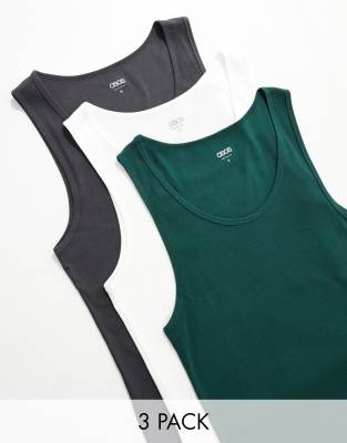 Asos Design 3 Pack Muscle Fit Tank Tops In Multi