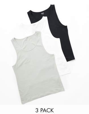 Asos Design 3 Pack Muscle Fit Tank Tops In Multi