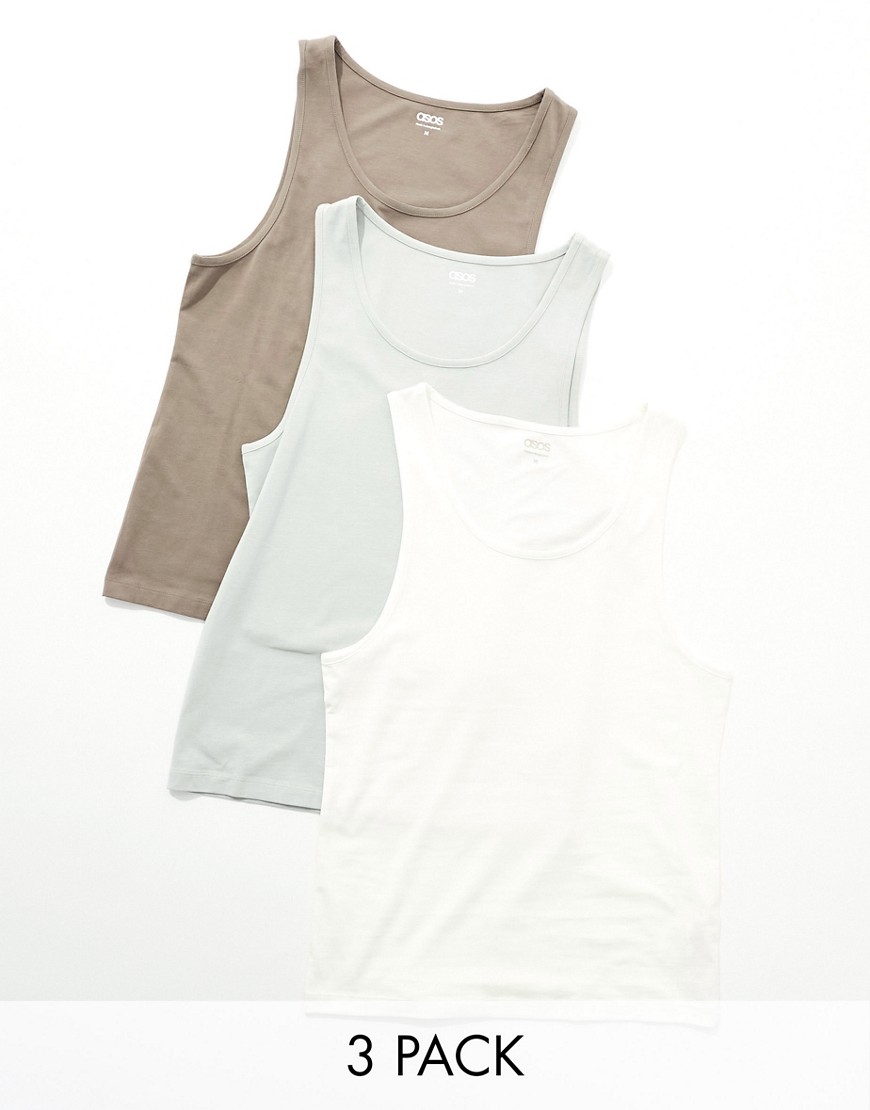ASOS DESIGN 3 pack muscle fit vest in multiple colours
