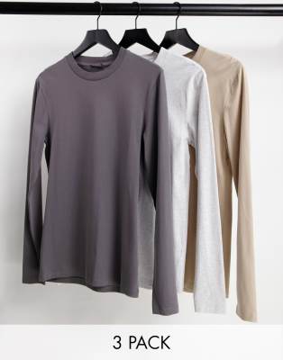 エイソス ASOS DESIGN 3 pack long sleeve oversized t-shirt in grey