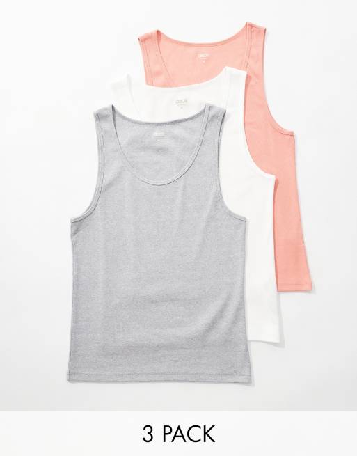ASOS DESIGN 3 pack muscle rib singlets in multiple colours