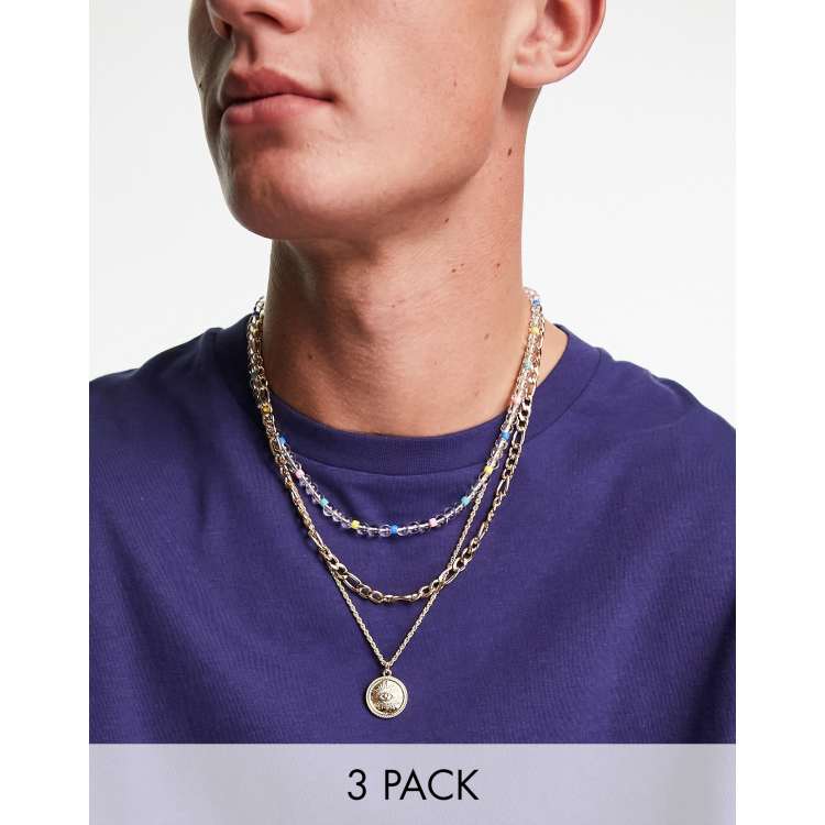 ASOS DESIGN 3 pack necklace set with multi color beads and eye