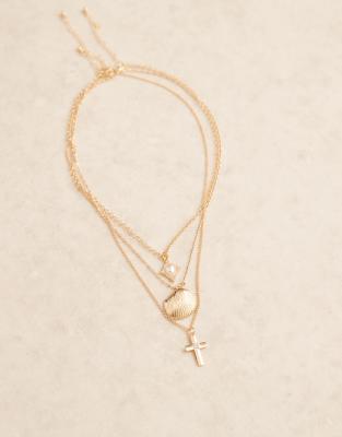 Asos Design 3 Pack Necklaces With Multi Pendants In Gold