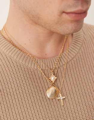 Asos Design 3 Pack Necklaces With Multi Pendants In Gold