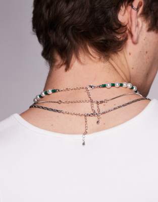 Asos Design 3-pack Necklaces With Pearl And Feather Pendant