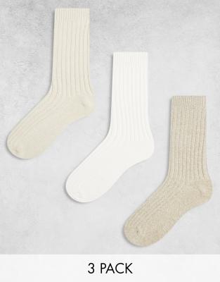 ASOS DESIGN 3 pack neutral ribbed socks