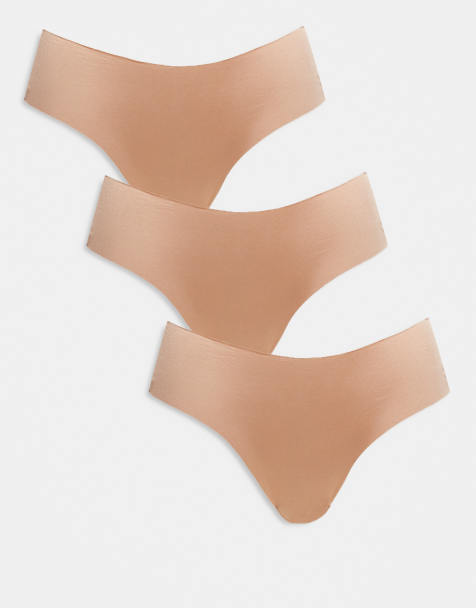 ASOS DESIGN 3 pack no vpl and lace brazilian brief in beige - view 1
