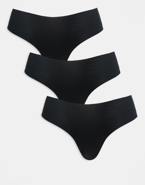 ASOS DESIGN 3 pack no vpl and lace brazilian brief in black - view 1