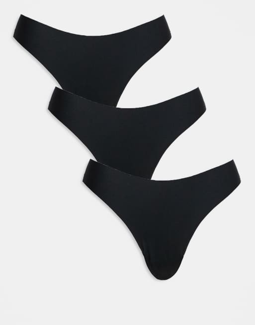 ASOS DESIGN 3 pack no VPL and lace lingerie thong in black